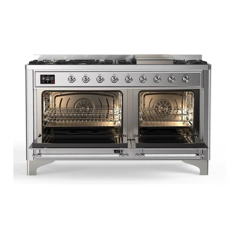 ILVE Majestic II 60" Dual Fuel Freestanding Range in Stainless Steel with Chrome Trim, UM15FDNS3SSC