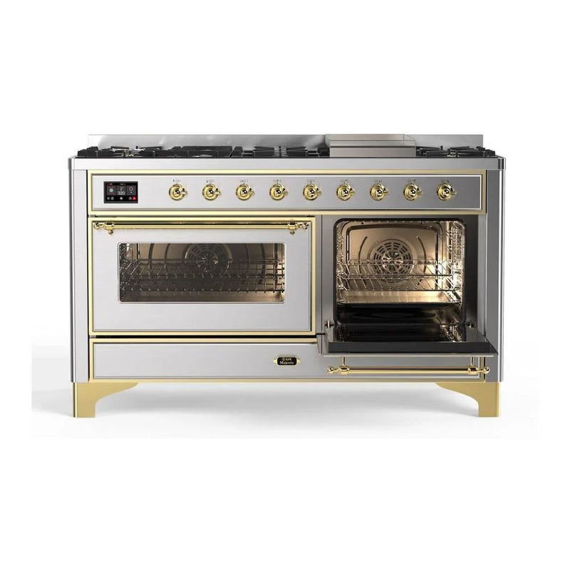 ILVE Majestic II 60" Dual Fuel Freestanding Range in Stainless Steel with Brass Trim, UM15FDNS3SSGLP