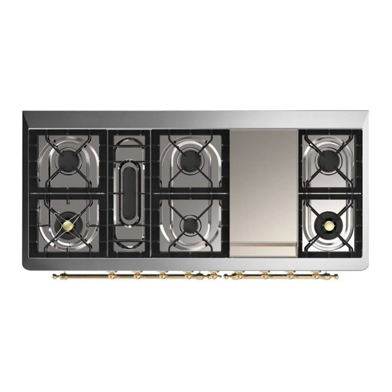 ILVE Majestic II 60" Dual Fuel Freestanding Range in Stainless Steel with Brass Trim, UM15FDNS3SSGLP