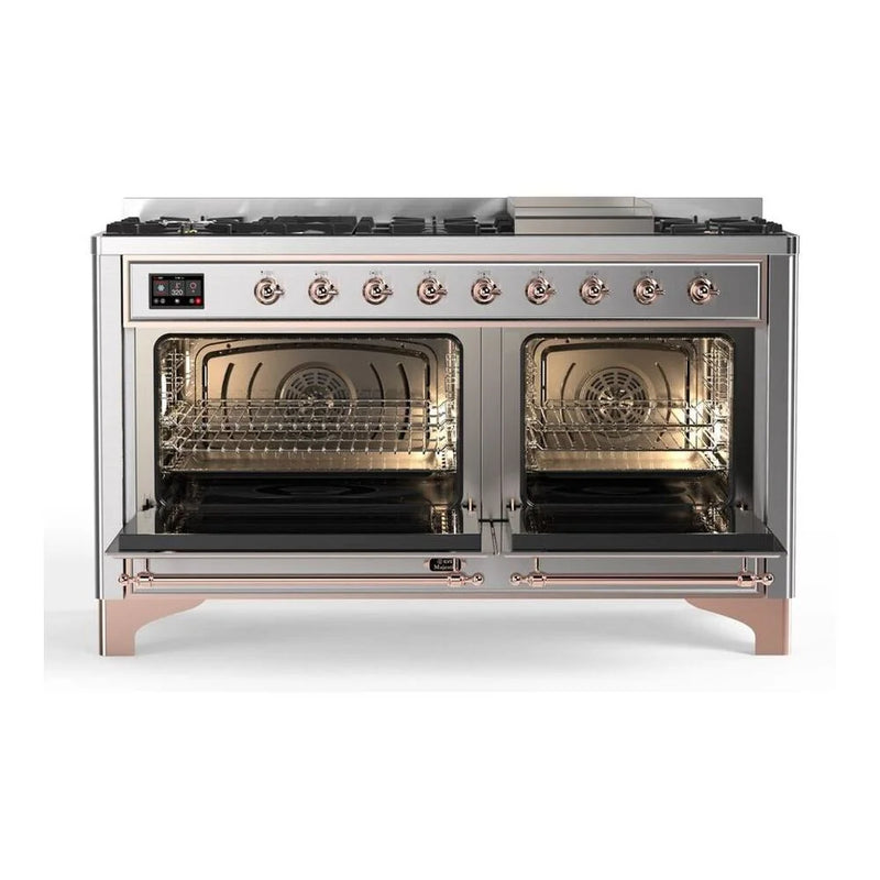 ILVE Majestic II 60" Dual Fuel Freestanding Range in Stainless Steel with Copper Trim, UM15FDNS3SSPLP