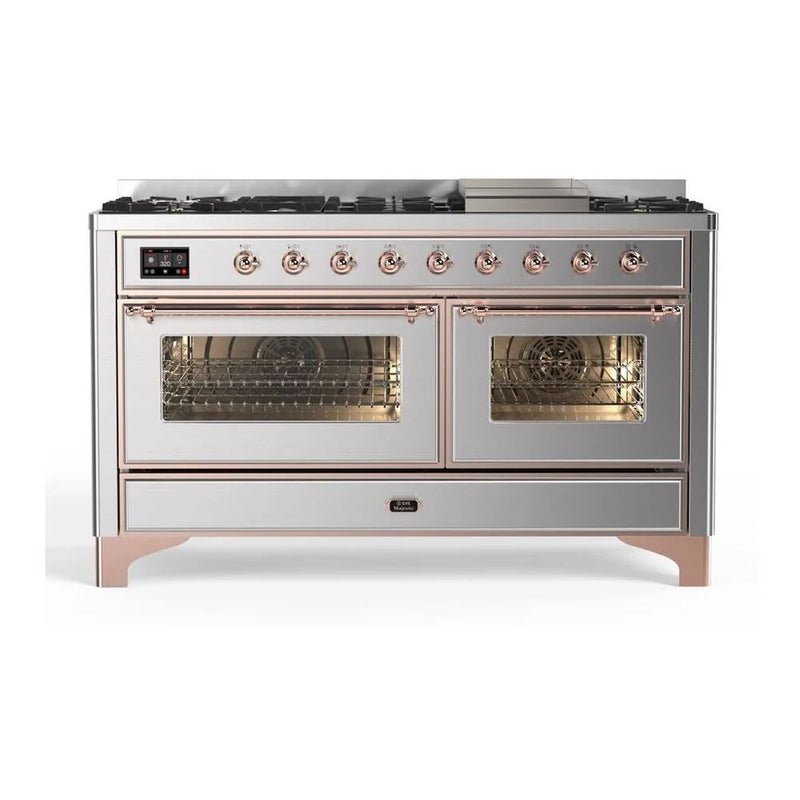 ILVE Majestic II 60" Dual Fuel Freestanding Range in Stainless Steel with Copper Trim, UM15FDNS3SSP