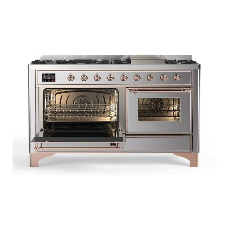 ILVE Majestic II 60" Dual Fuel Freestanding Range in Stainless Steel with Copper Trim, UM15FDNS3SSP