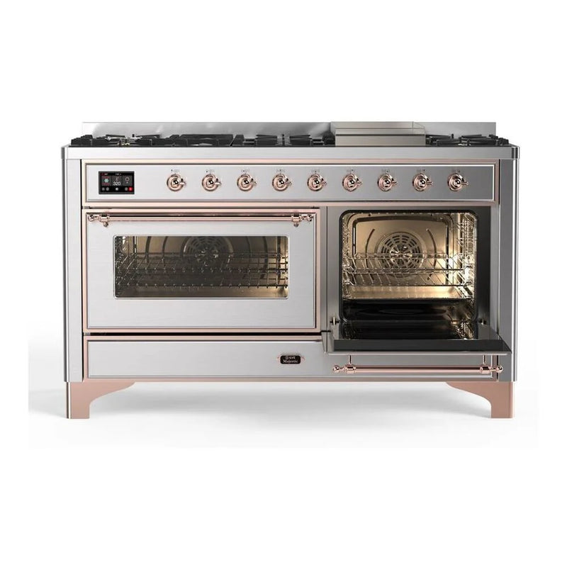 ILVE Majestic II 60" Dual Fuel Freestanding Range in Stainless Steel with Copper Trim, UM15FDNS3SSP