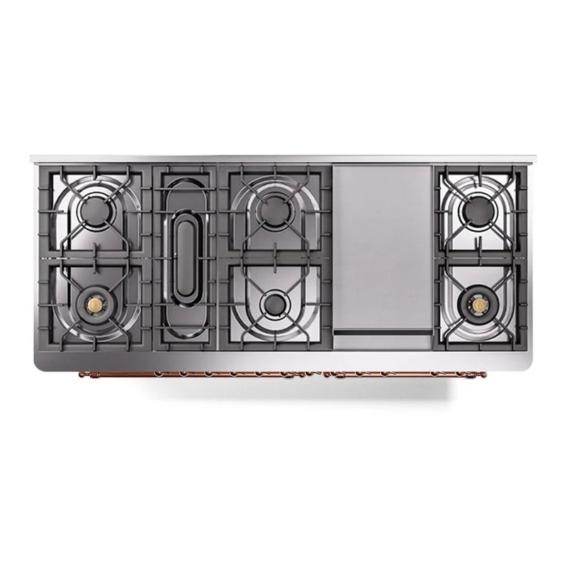 ILVE Majestic II 60" Dual Fuel Freestanding Range in Stainless Steel with Copper Trim, UM15FDNS3SSP
