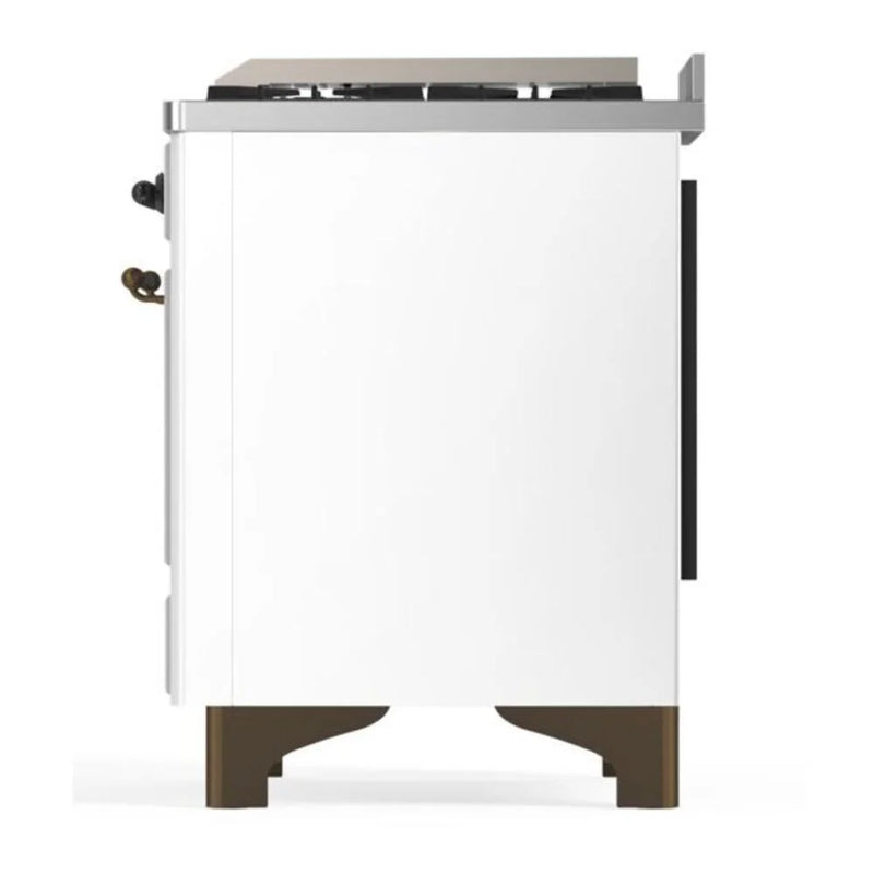 ILVE Majestic II 60" Dual Fuel Freestanding Range in White with Burnished Trim, UM15FDNS3WHBLP