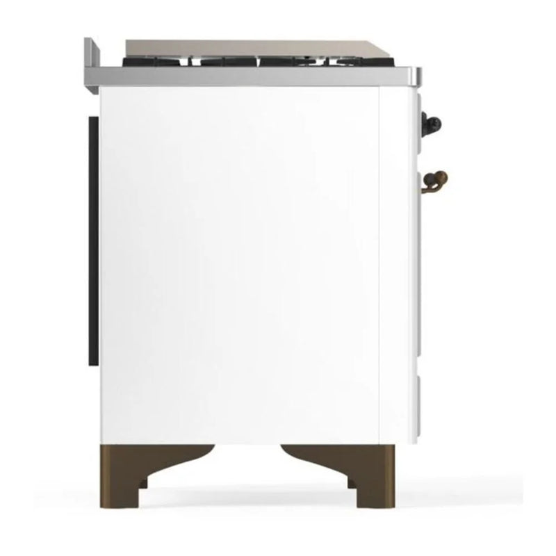 ILVE Majestic II 60" Dual Fuel Freestanding Range in White with Burnished Trim, UM15FDNS3WHBLP