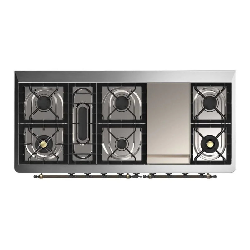 ILVE Majestic II 60" Dual Fuel Freestanding Range in White with Burnished Trim, UM15FDNS3WHB