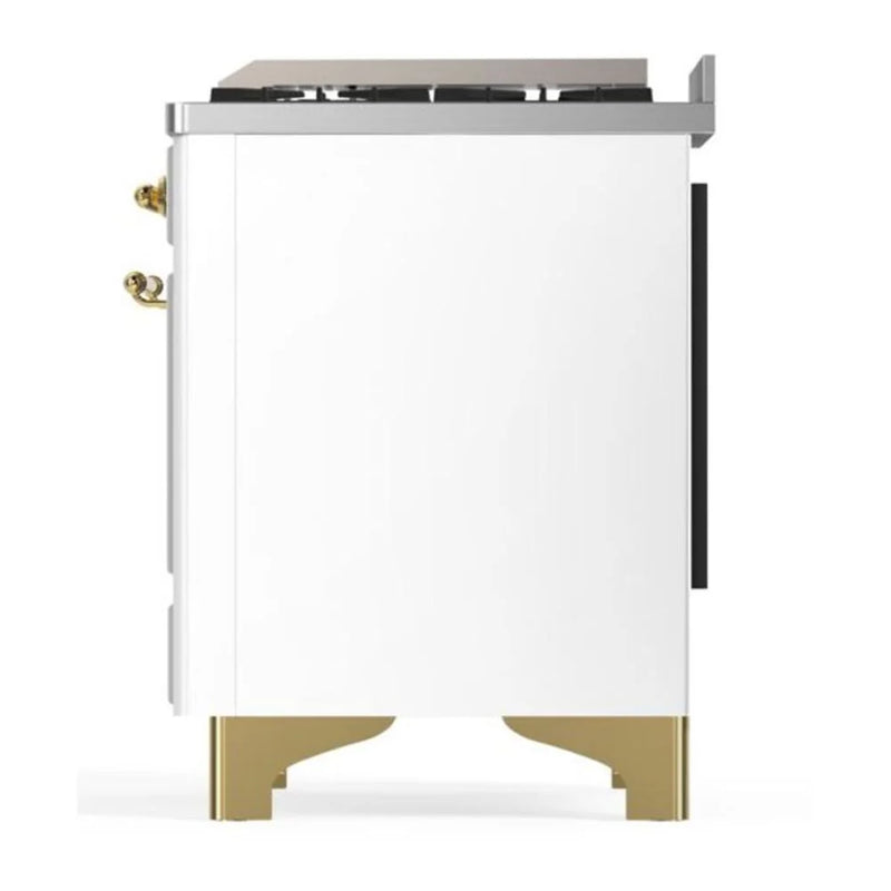 ILVE Majestic II 60" Dual Fuel Freestanding Range in White with Brass Trim, UM15FDNS3WHGLP