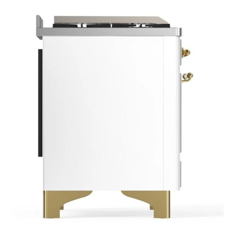 ILVE Majestic II 60" Dual Fuel Freestanding Range in White with Brass Trim, UM15FDNS3WHGLP