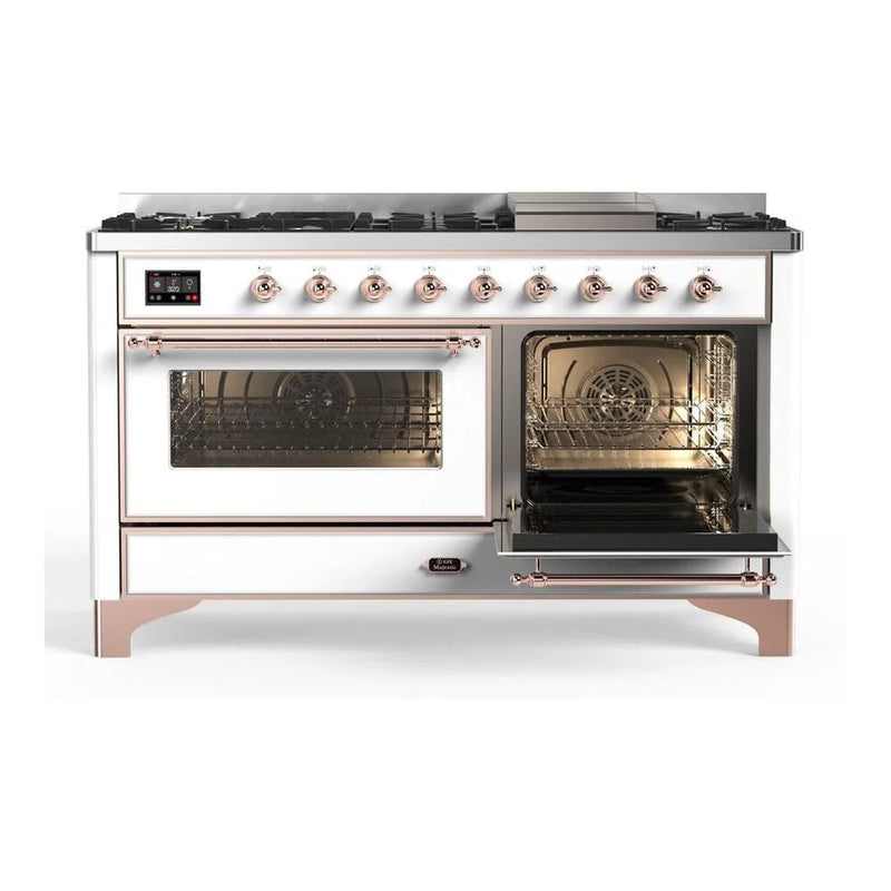 ILVE Majestic II 60" Dual Fuel Freestanding Range in White with Copper Trim, UM15FDNS3WHPLP