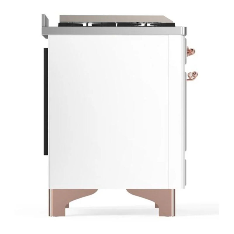 ILVE Majestic II 60" Dual Fuel Freestanding Range in White with Copper Trim, UM15FDNS3WHPLP