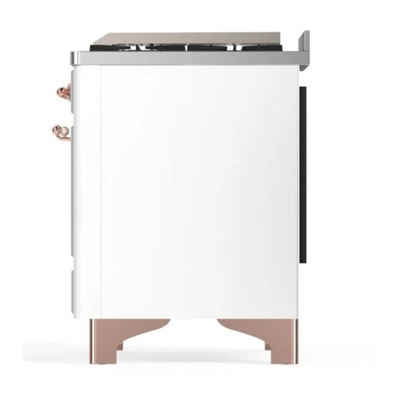 ILVE Majestic II 60" Dual Fuel Freestanding Range in White with Copper Trim, UM15FDNS3WHP