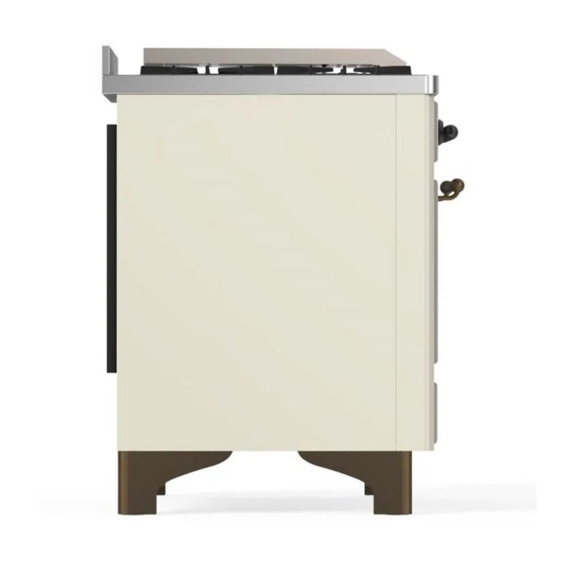 ILVE Majestic II 60" Dual Fuel Freestanding Range in Antique White with Burnished Trim, UM15FDQNS3AWBLP