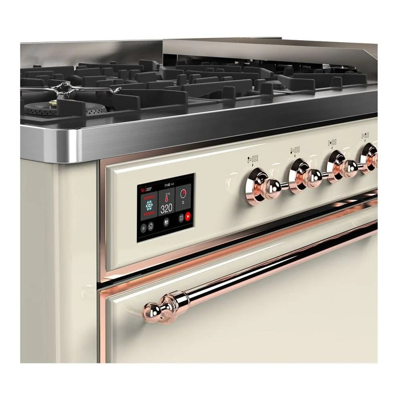 ILVE Majestic II 60" Dual Fuel Freestanding Range in Antique White with Copper Trim, UM15FDQNS3AWP
