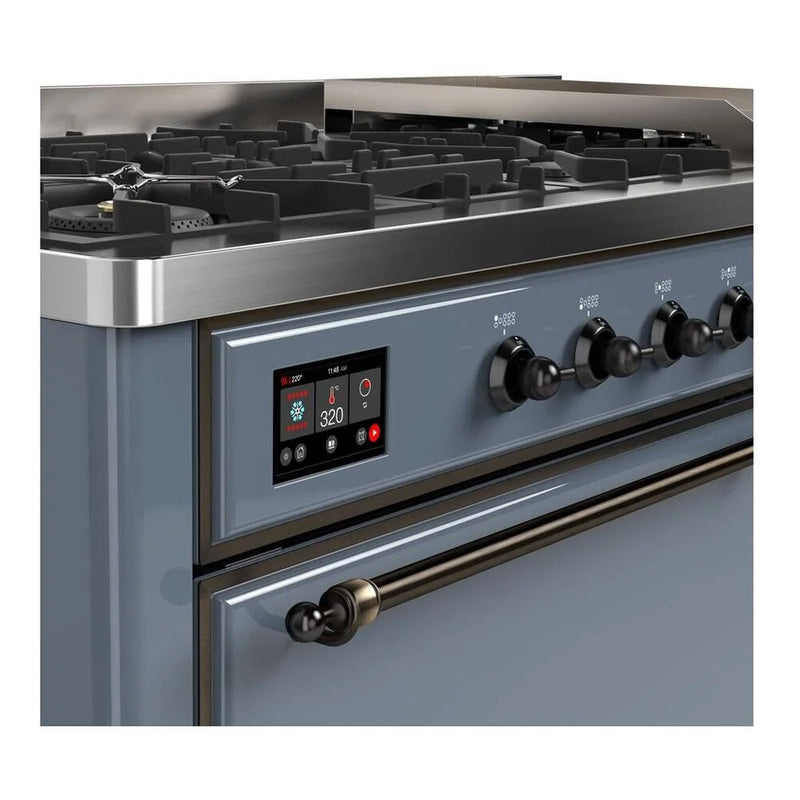 ILVE Majestic II 60" Dual Fuel Freestanding Range in Blue Grey with Burnished Trim, UM15FDQNS3BGBLP
