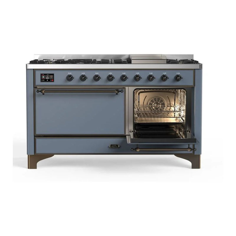 ILVE Majestic II 60" Dual Fuel Freestanding Range in Blue Grey with Burnished Trim, UM15FDQNS3BGB