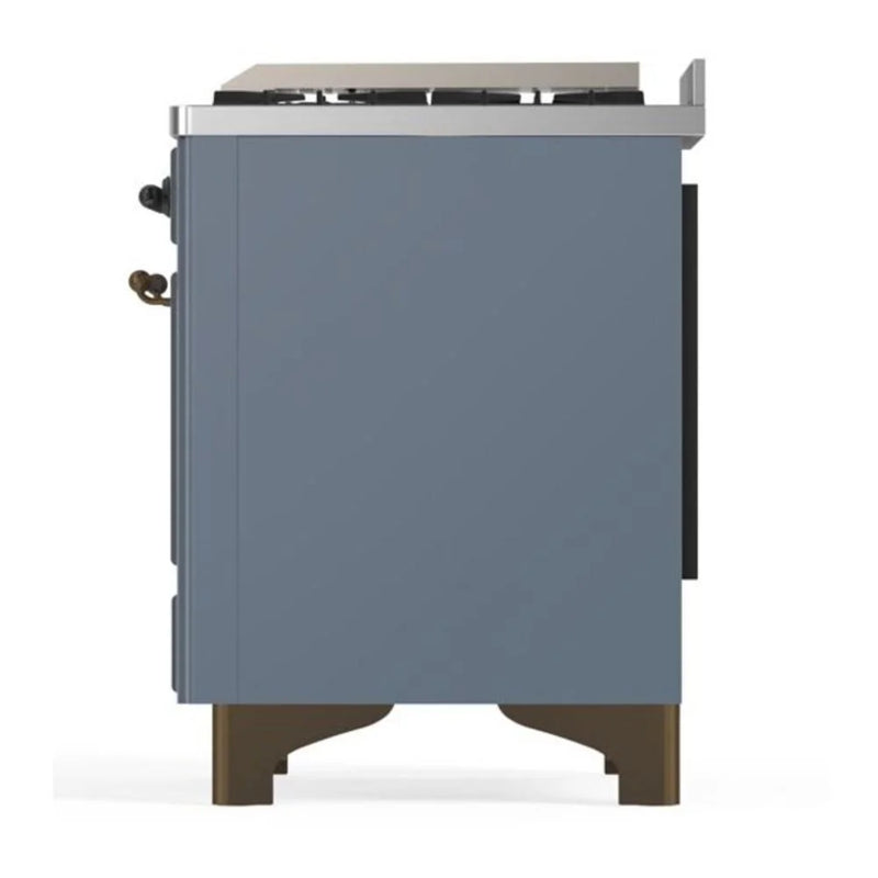 ILVE Majestic II 60" Dual Fuel Freestanding Range in Blue Grey with Burnished Trim, UM15FDQNS3BGB