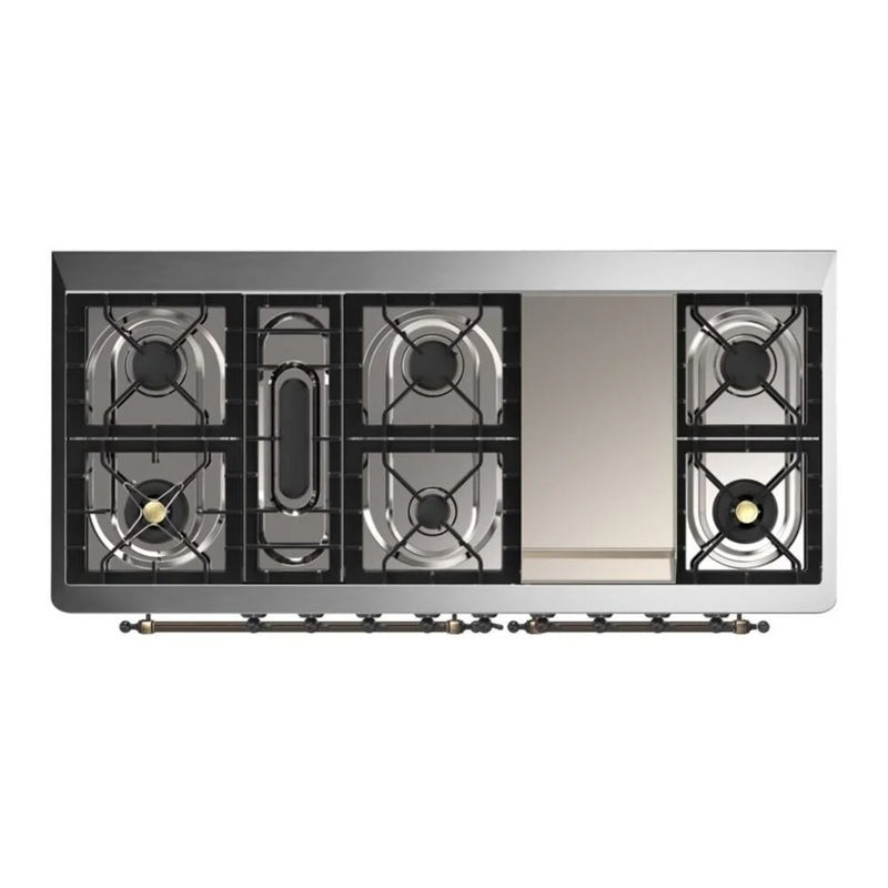 ILVE Majestic II 60" Dual Fuel Freestanding Range in Blue Grey with Burnished Trim, UM15FDQNS3BGB