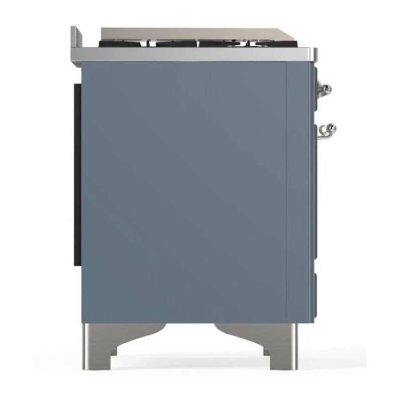 ILVE Majestic II 60" Dual Fuel Freestanding Range in Blue Grey with Chrome Trim, UM15FDQNS3BGCLP