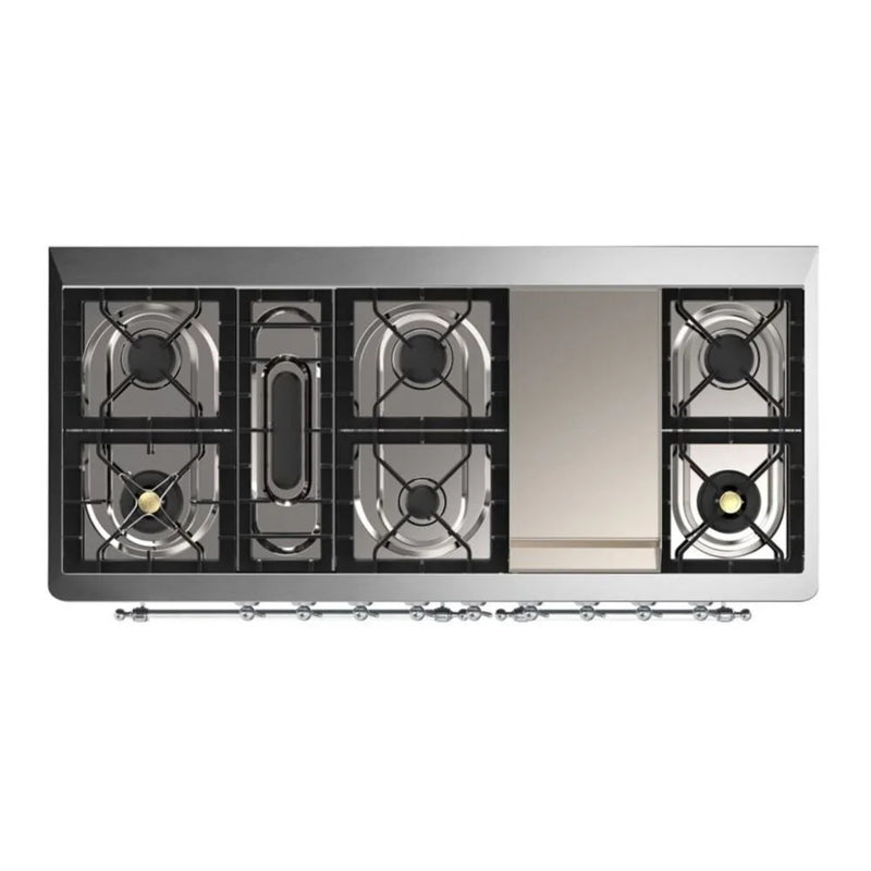 ILVE Majestic II 60" Dual Fuel Freestanding Range in Blue Grey with Chrome Trim, UM15FDQNS3BGCLP