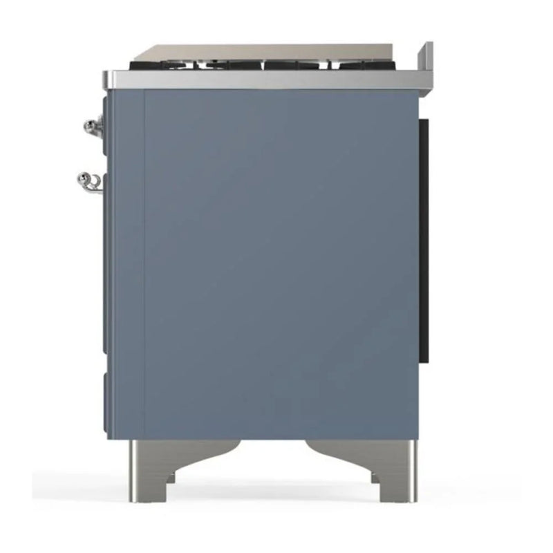 ILVE Majestic II 60" Dual Fuel Freestanding Range in Blue Grey with Chrome Trim, UM15FDQNS3BGC