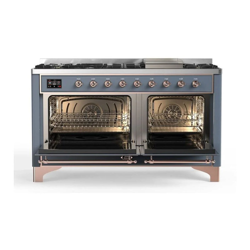 ILVE Majestic II 60" Dual Fuel Freestanding Range in Blue Grey with Copper Trim, UM15FDQNS3BGP