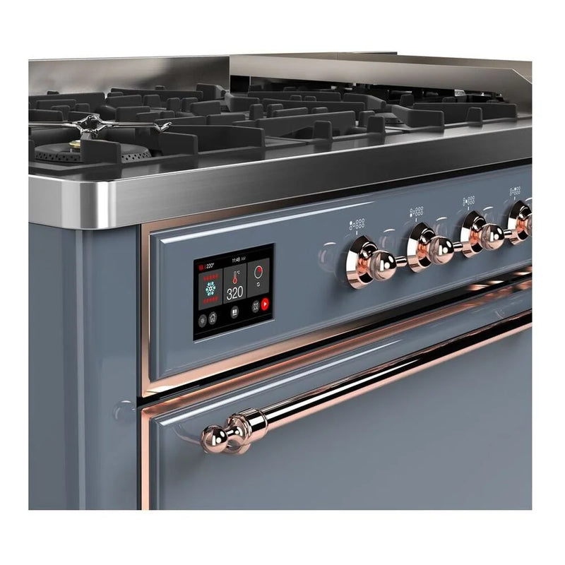 ILVE Majestic II 60" Dual Fuel Freestanding Range in Blue Grey with Copper Trim, UM15FDQNS3BGP