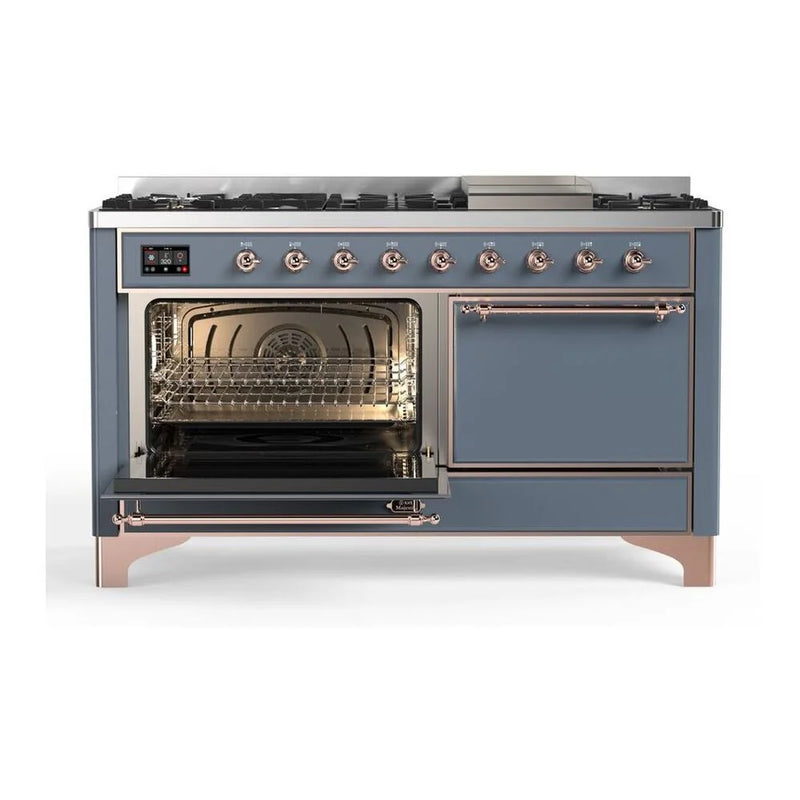 ILVE Majestic II 60" Dual Fuel Freestanding Range in Blue Grey with Copper Trim, UM15FDQNS3BGP