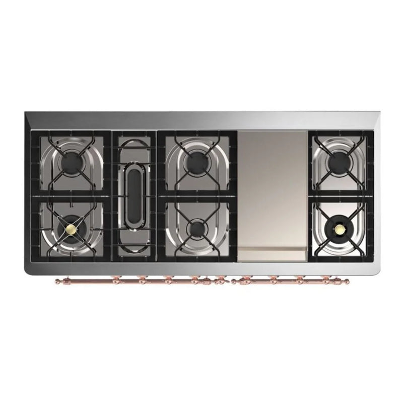 ILVE Majestic II 60" Dual Fuel Freestanding Range in Blue Grey with Copper Trim, UM15FDQNS3BGP