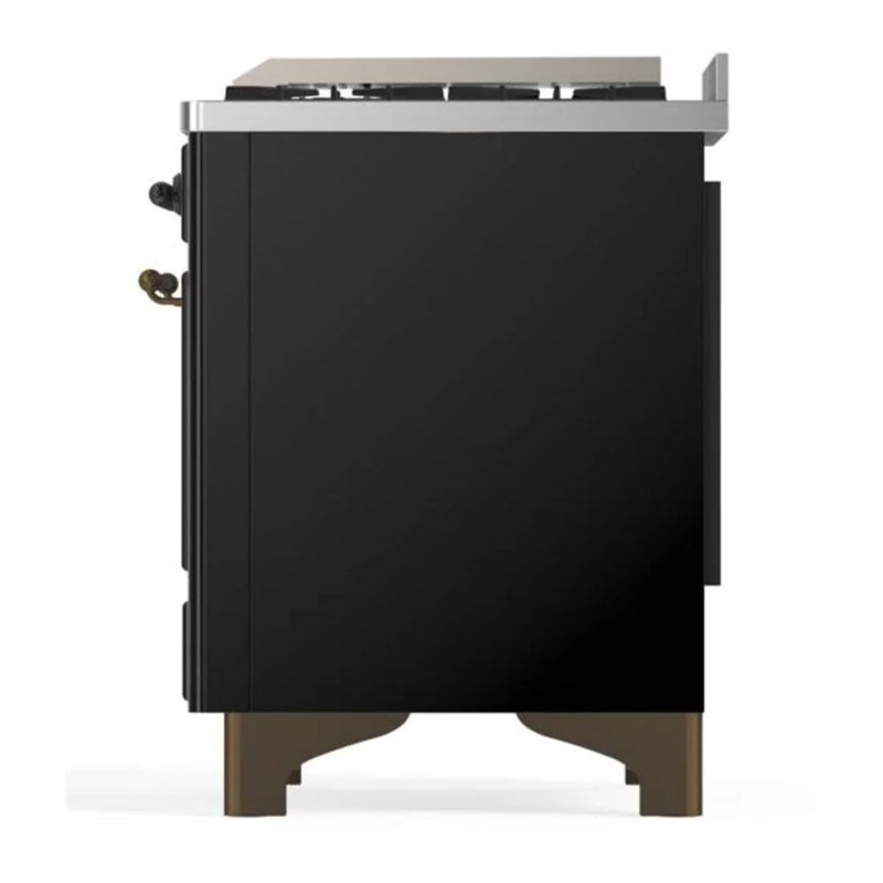 ILVE Majestic II 60" Dual Fuel Freestanding Range in Glossy Black with Burnished Trim, UM15FDQNS3BKB