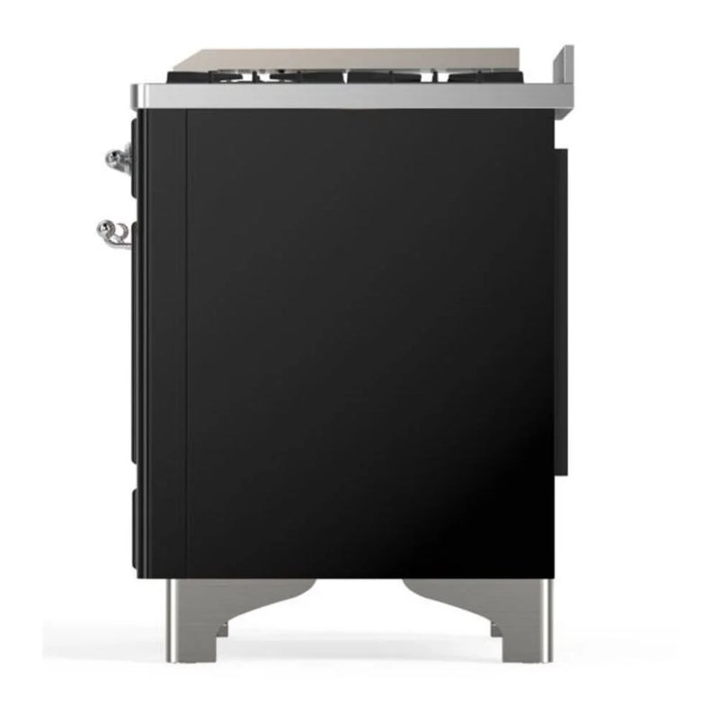ILVE Majestic II 60" Dual Fuel Freestanding Range in Glossy Black with Chrome Trim, UM15FDQNS3BKCLP