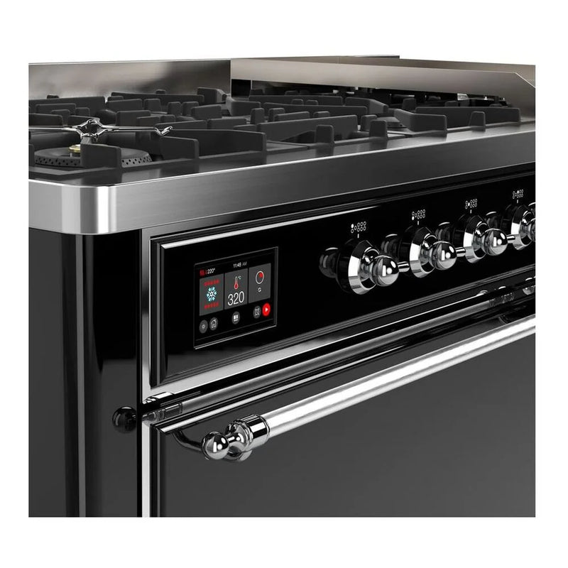 ILVE Majestic II 60" Dual Fuel Freestanding Range in Glossy Black with Chrome Trim, UM15FDQNS3BKC
