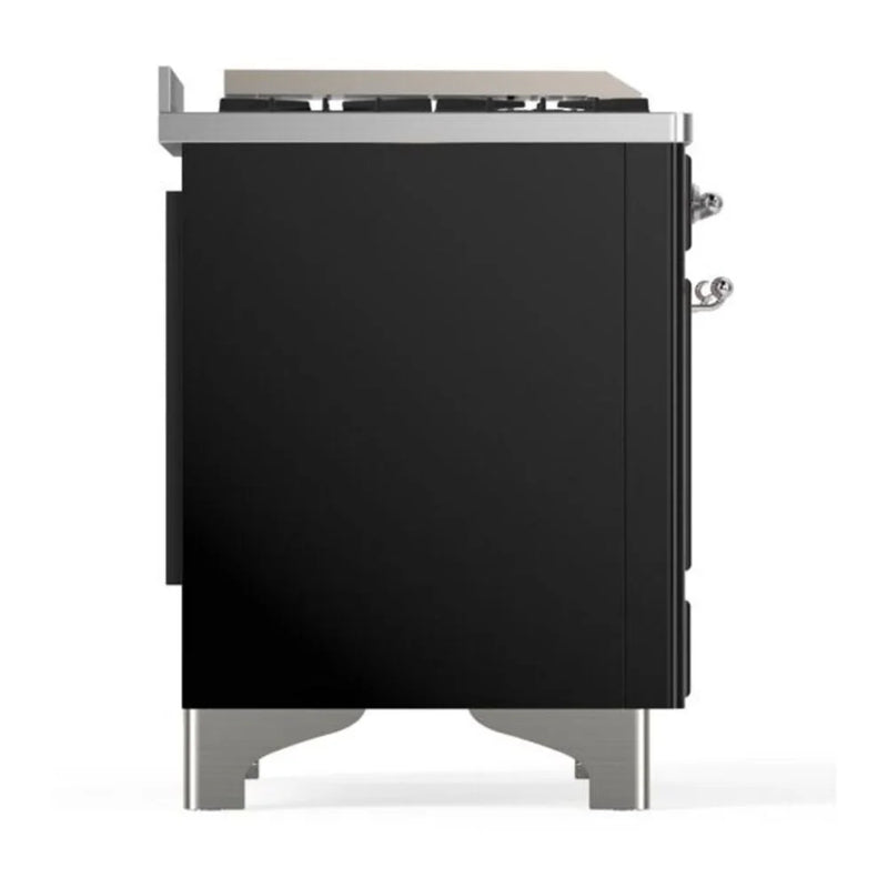 ILVE Majestic II 60" Dual Fuel Freestanding Range in Glossy Black with Chrome Trim, UM15FDQNS3BKC