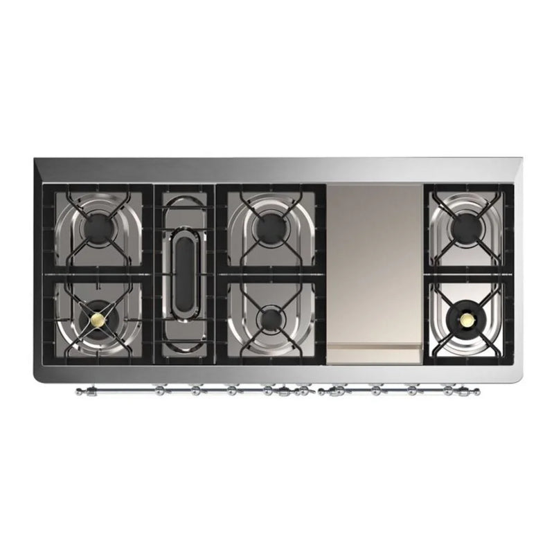 ILVE Majestic II 60" Dual Fuel Freestanding Range in Glossy Black with Chrome Trim, UM15FDQNS3BKC