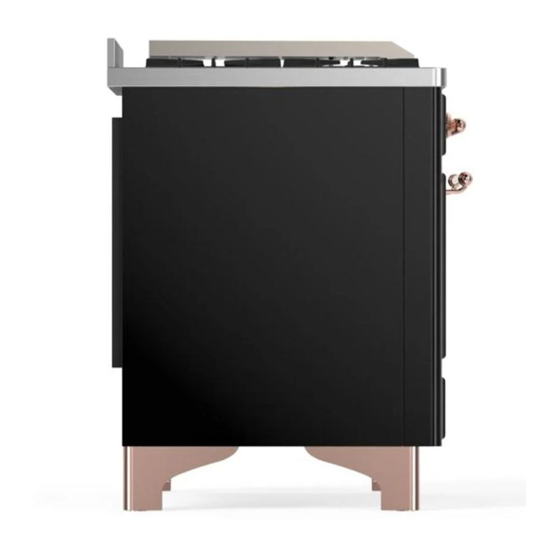 ILVE Majestic II 60" Dual Fuel Freestanding Range in Glossy Black with Copper Trim, UM15FDQNS3BKPLP