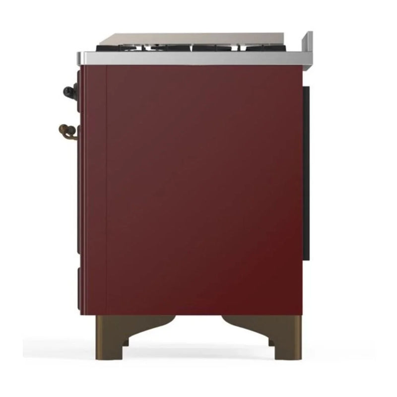 ILVE Majestic II 60" Dual Fuel Freestanding Range in Burgundy with Burnished Trim, UM15FDQNS3BUBLP