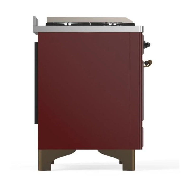 ILVE Majestic II 60" Dual Fuel Freestanding Range in Burgundy with Burnished Trim, UM15FDQNS3BUB
