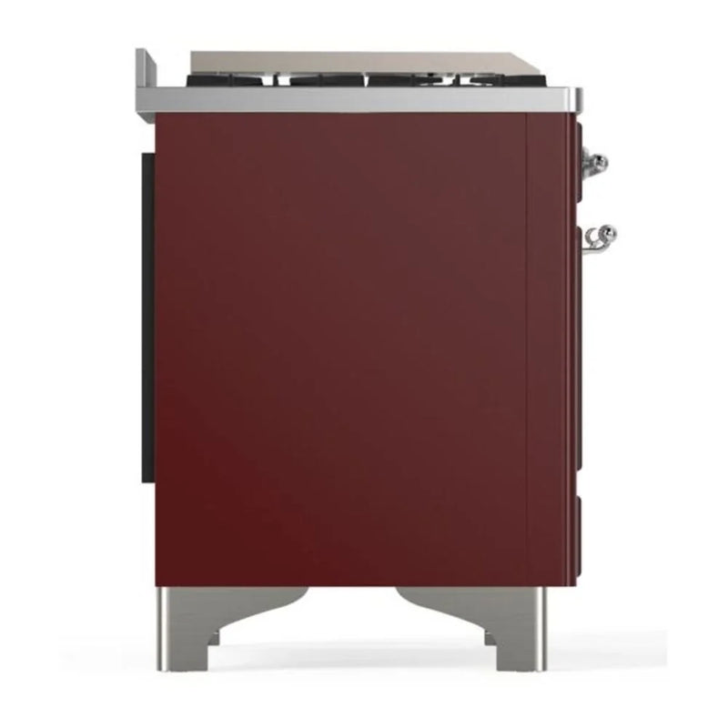 ILVE Majestic II 60" Dual Fuel Freestanding Range in Burgundy with Chrome Trim, UM15FDQNS3BUCLP