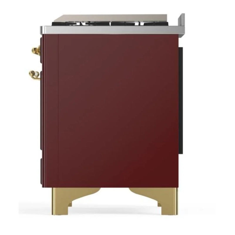 ILVE Majestic II 60" Dual Fuel Freestanding Range in Burgundy with Brass Trim, UM15FDQNS3BUGLP