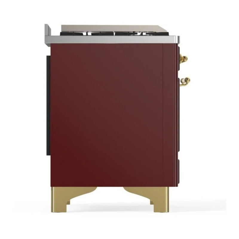 ILVE Majestic II 60" Dual Fuel Freestanding Range in Burgundy with Brass Trim, UM15FDQNS3BUG
