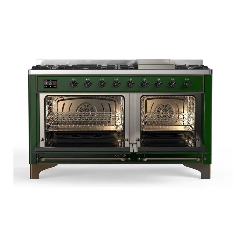 ILVE Majestic II 60" Dual Fuel Freestanding Range in Emerald Green with Burnished Trim, UM15FDQNS3EGBLP