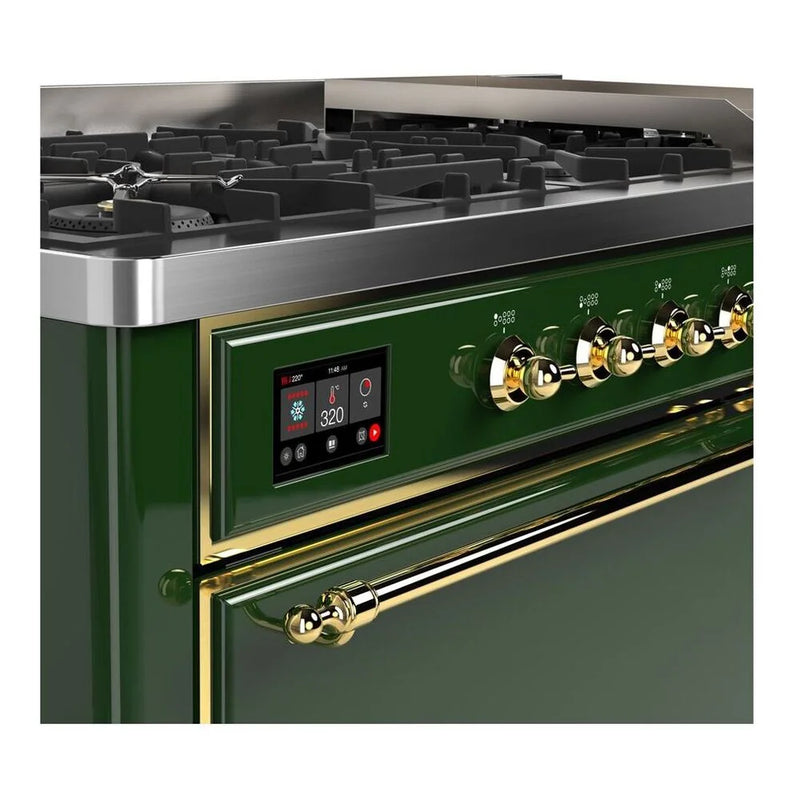 ILVE Majestic II 60" Dual Fuel Freestanding Range in Emerald Green with Brass Trim, UM15FDQNS3EGG