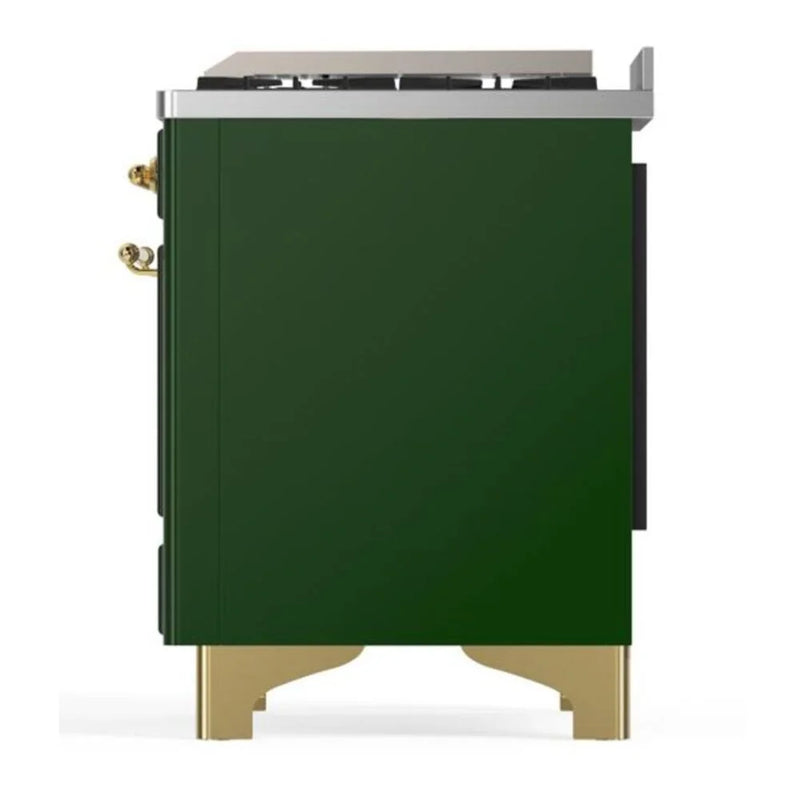 ILVE Majestic II 60" Dual Fuel Freestanding Range in Emerald Green with Brass Trim, UM15FDQNS3EGG