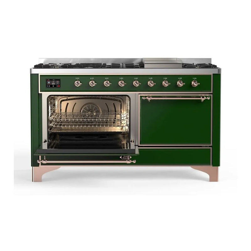 ILVE Majestic II 60" Dual Fuel Freestanding Range in Emerald Green with Copper Trim, UM15FDQNS3EGPLP