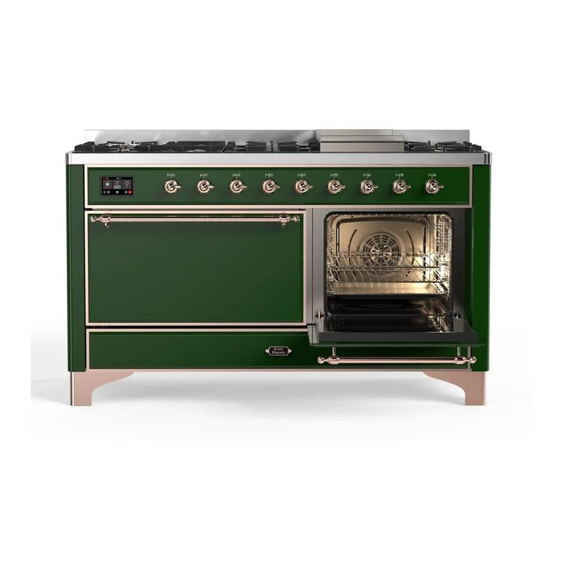 ILVE Majestic II 60" Dual Fuel Freestanding Range in Emerald Green with Copper Trim, UM15FDQNS3EGPLP