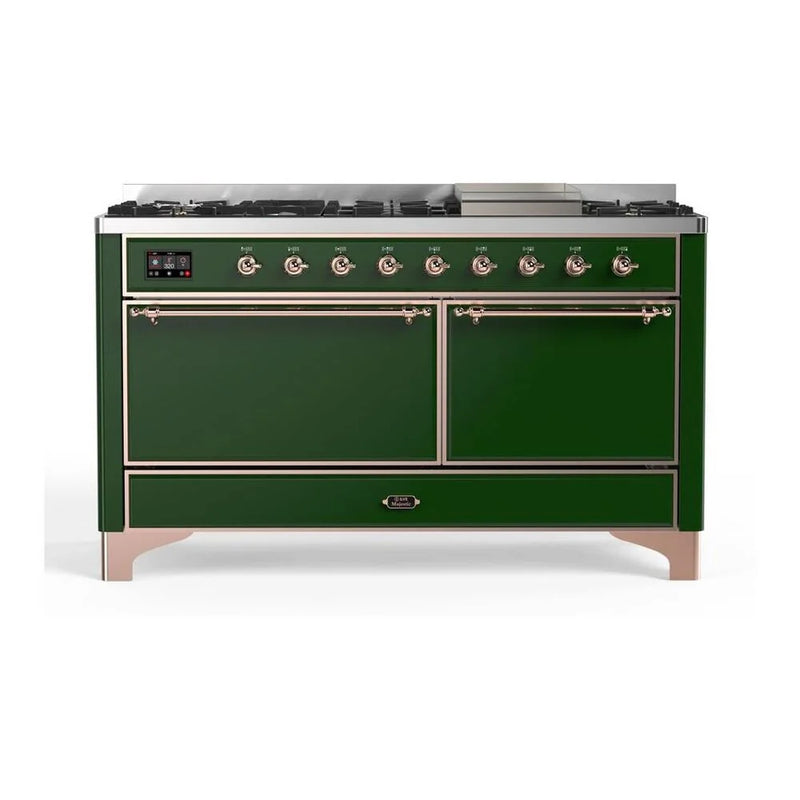 ILVE Majestic II 60" Dual Fuel Freestanding Range in Emerald Green with Copper Trim, UM15FDQNS3EGP