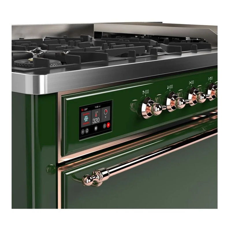 ILVE Majestic II 60" Dual Fuel Freestanding Range in Emerald Green with Copper Trim, UM15FDQNS3EGP