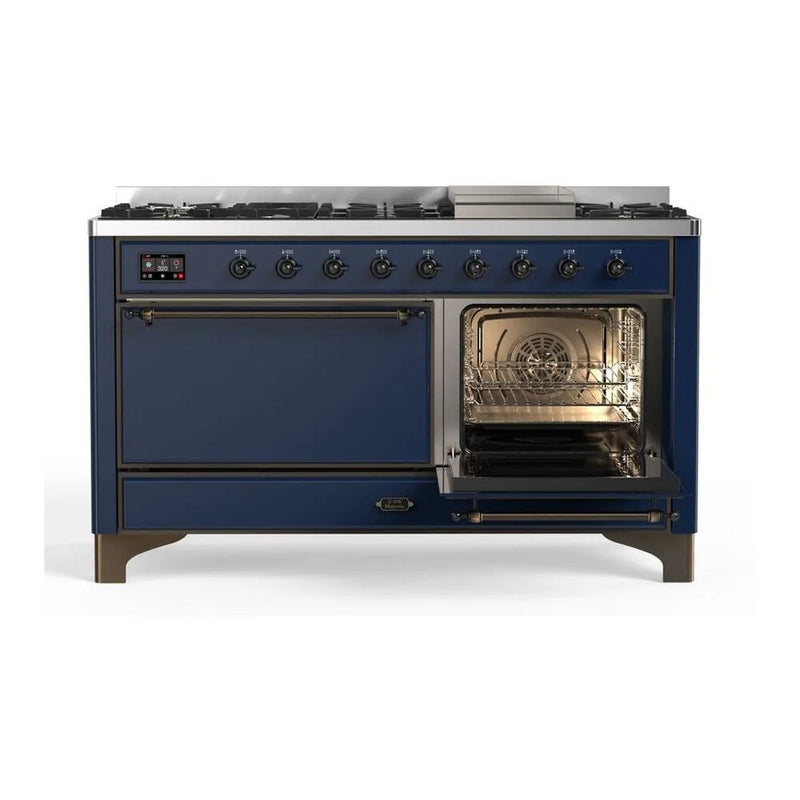 ILVE Majestic II 60" Dual Fuel Freestanding Range in Midnight Blue with Burnished Trim, UM15FDQNS3MBBLP