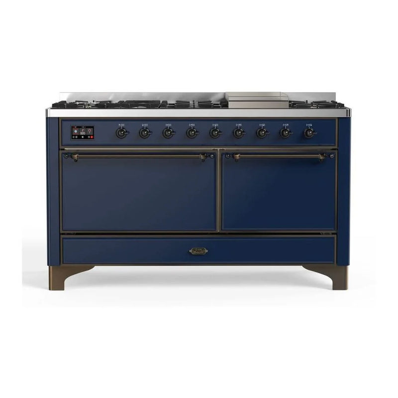 ILVE Majestic II 60" Dual Fuel Freestanding Range in Midnight Blue with Burnished Trim, UM15FDQNS3MBB