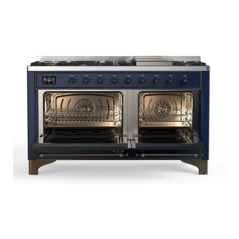 ILVE Majestic II 60" Dual Fuel Freestanding Range in Midnight Blue with Burnished Trim, UM15FDQNS3MBB